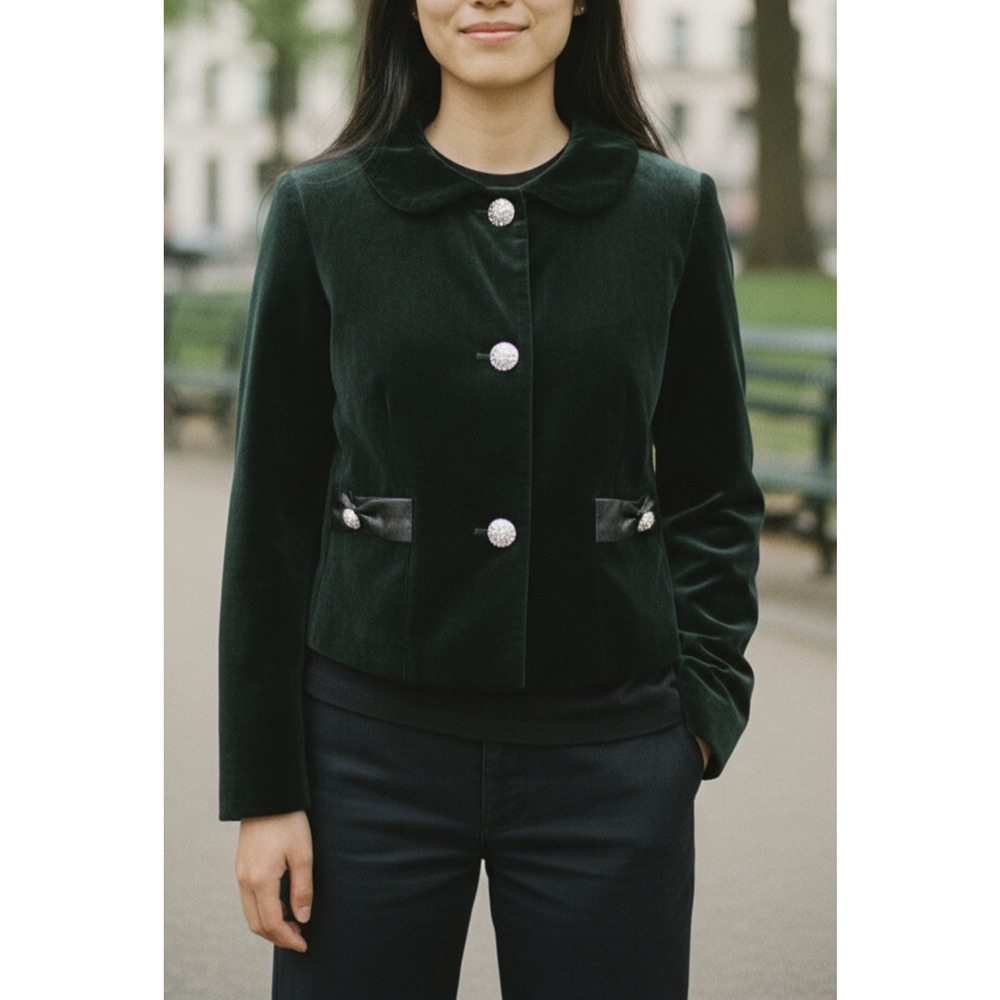 *Flaw Lily Pulitzer Velvet Rhinestone Button Cropped Jacket Black Womens Size 10 - Picture 1 of 16